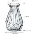 Clear Gray Glass Diamond Faceted Flower Vases